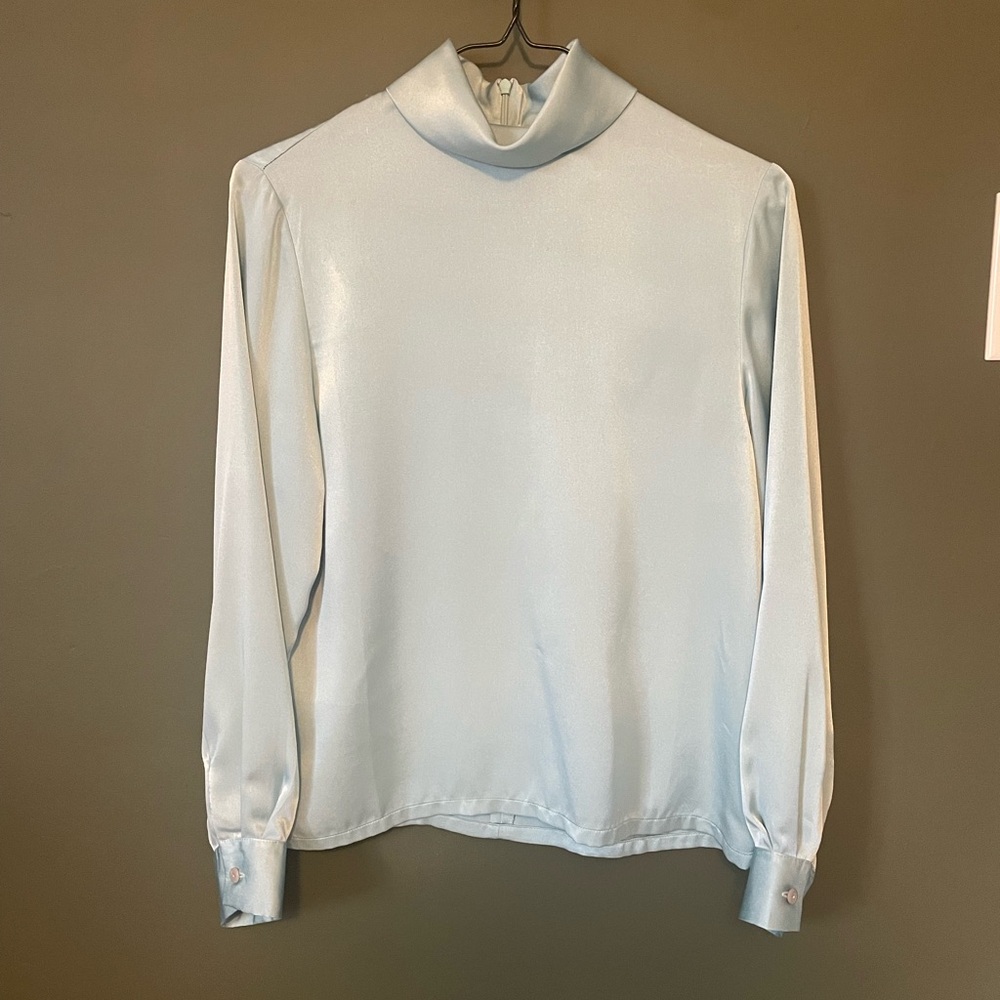 Pendleton Vintage Mint Light Green Blue Long Sleeve Women's Formal Office Blouse